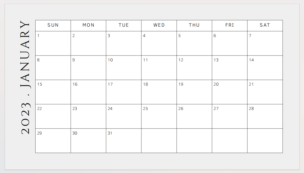 A monthly of Calendar Templates. | This template places the year and month titles on the left side.